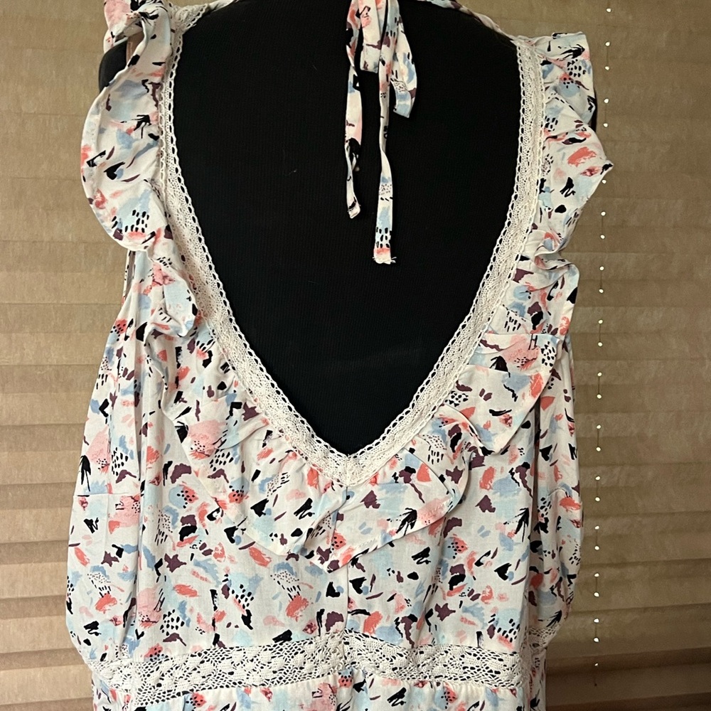 TORRID Long Tank Top Multi Color Abstract Print Ruffle Lace Details  Sz 3 EUC - Picture 12 of 16